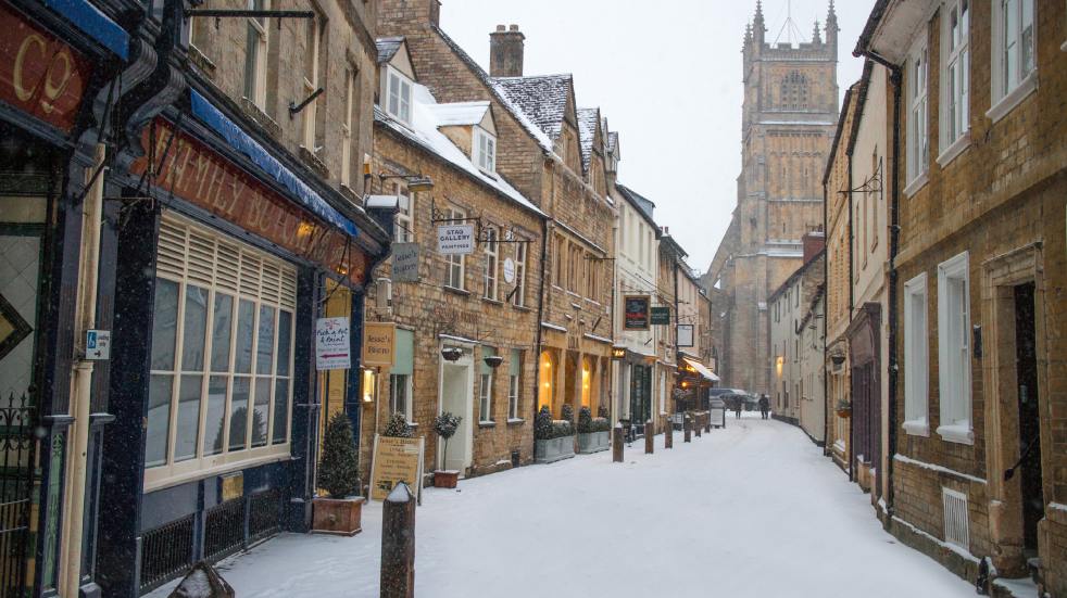 Traditional Cotswolds village in winter